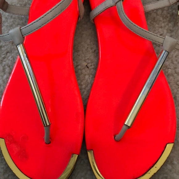 Neon Orange T-Strap Sandals - Picture 7 of 7